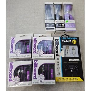 8pc Billboard & Wireless Gear‎ Bundle Earbuds LED Gaming Cable Car Chargers NEW